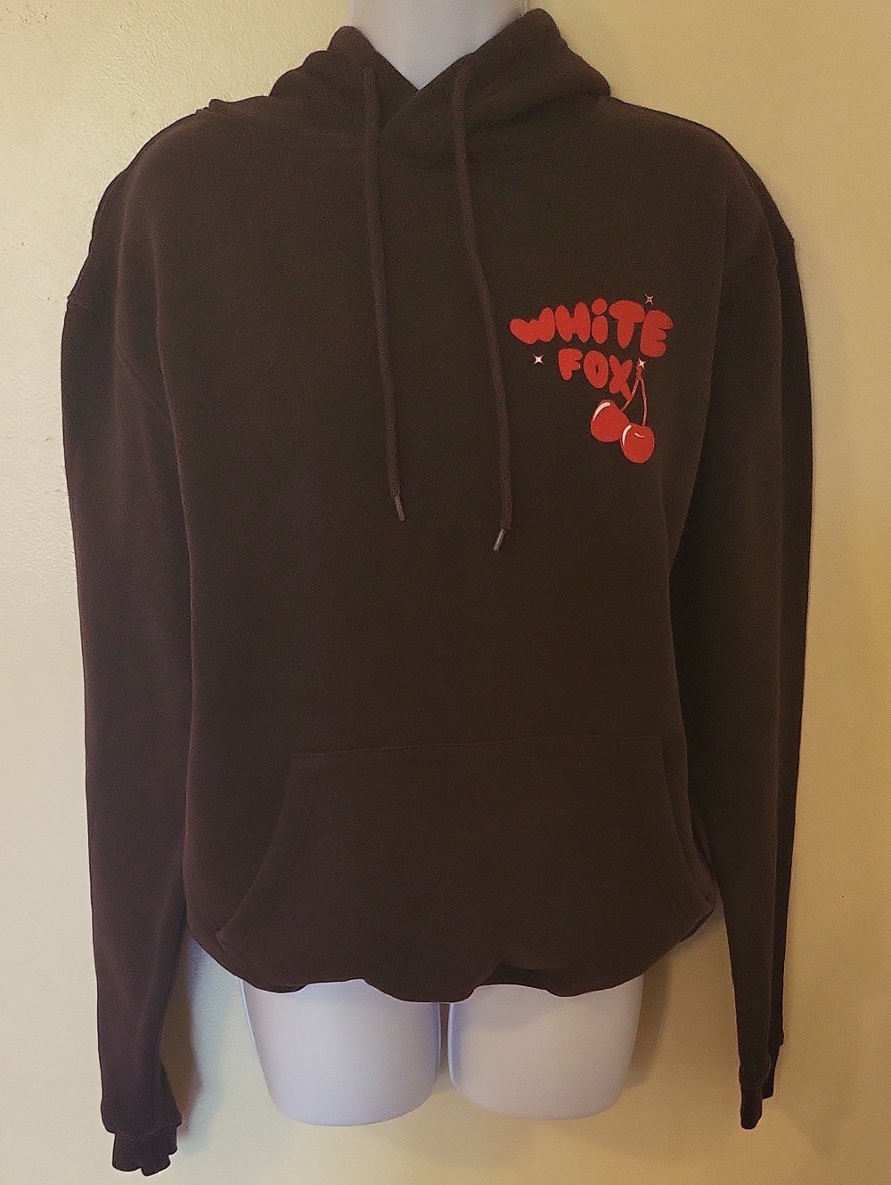White Fox Boutique Brown Hoodie with Red Cherry Logo